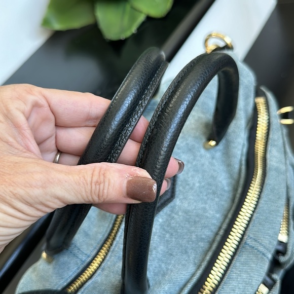 New Aimee Kestenberg genuine, leather denim satchel shoulder handbag purse gift - Picture 8 of 12